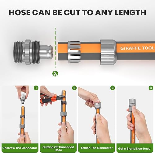 Miniatura 5 de Giraffe Tools Manguera de jardín de 100 pies, manguera de agua plana ligera de 58 pulgadas, longitud personalizada, flexible, a prueba de fugas,