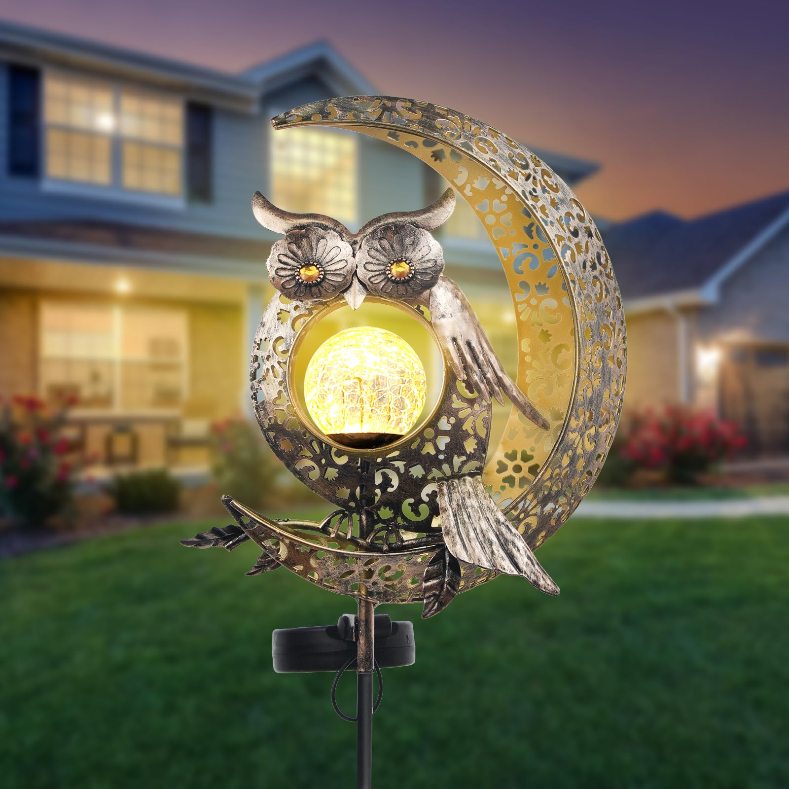 targetone Owl Moon Solar Lights for Outdoor Garden Decoration, IP55 Waterproof Patio Decoration Garden Lights for Outdoor Ball, Patio, Yard, Lawn