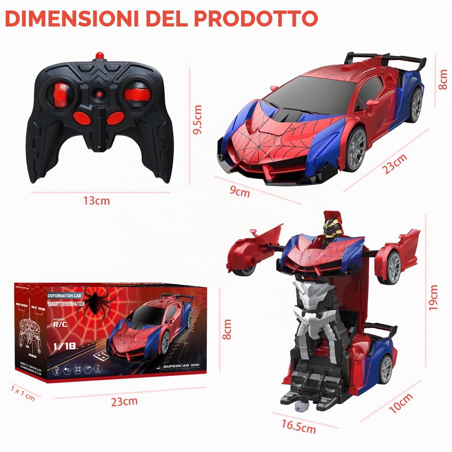 Macchina Telecomandata per Bambini, Giochi Trasforma Robot Giocattolo Cars con Luci e Rotazione a 360, 2.4GHz Macchinina Radiocomandata Gioco Regalo Natale Compleanno Bambino 3 4 5 6 7 8 Anni Maschio