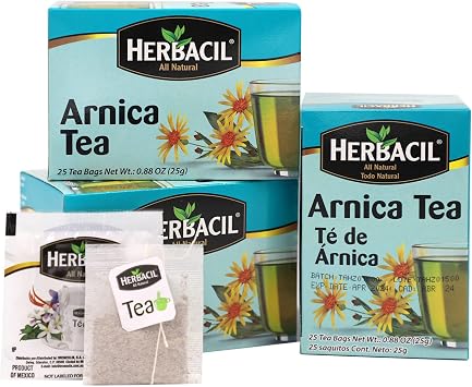 Herbacil Arnica Tea 3-Pack 0.88 Oz 25 Tea Bags Box, Dermoplast First Aid Spray 2.75 Ounce for Minor Cuts Scrapes Burns