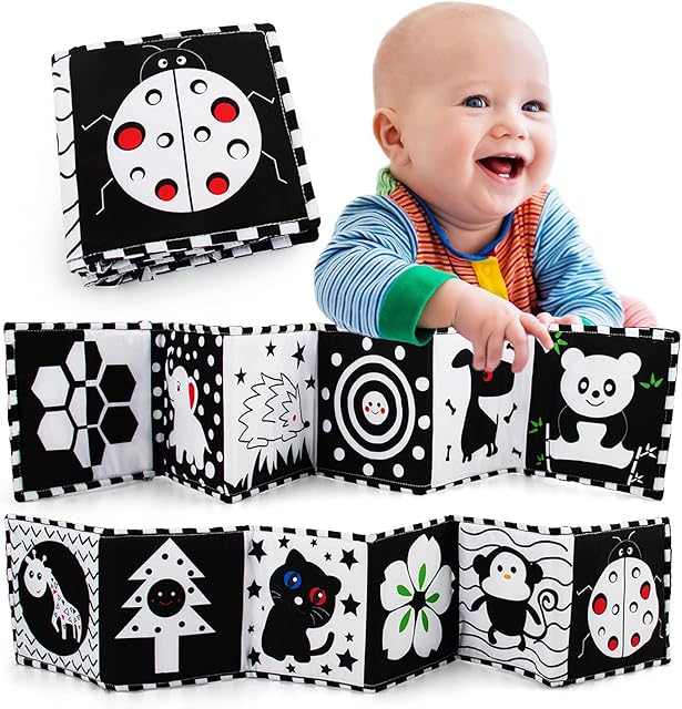 Black and White High Contrast Sensory Toys for Babies Newborn Toys Baby Books 0-6 Months for Early Education, Infant Tummy Time Toys, Three-Dimensional Can Be Bitten and Tear 0-3high contrast