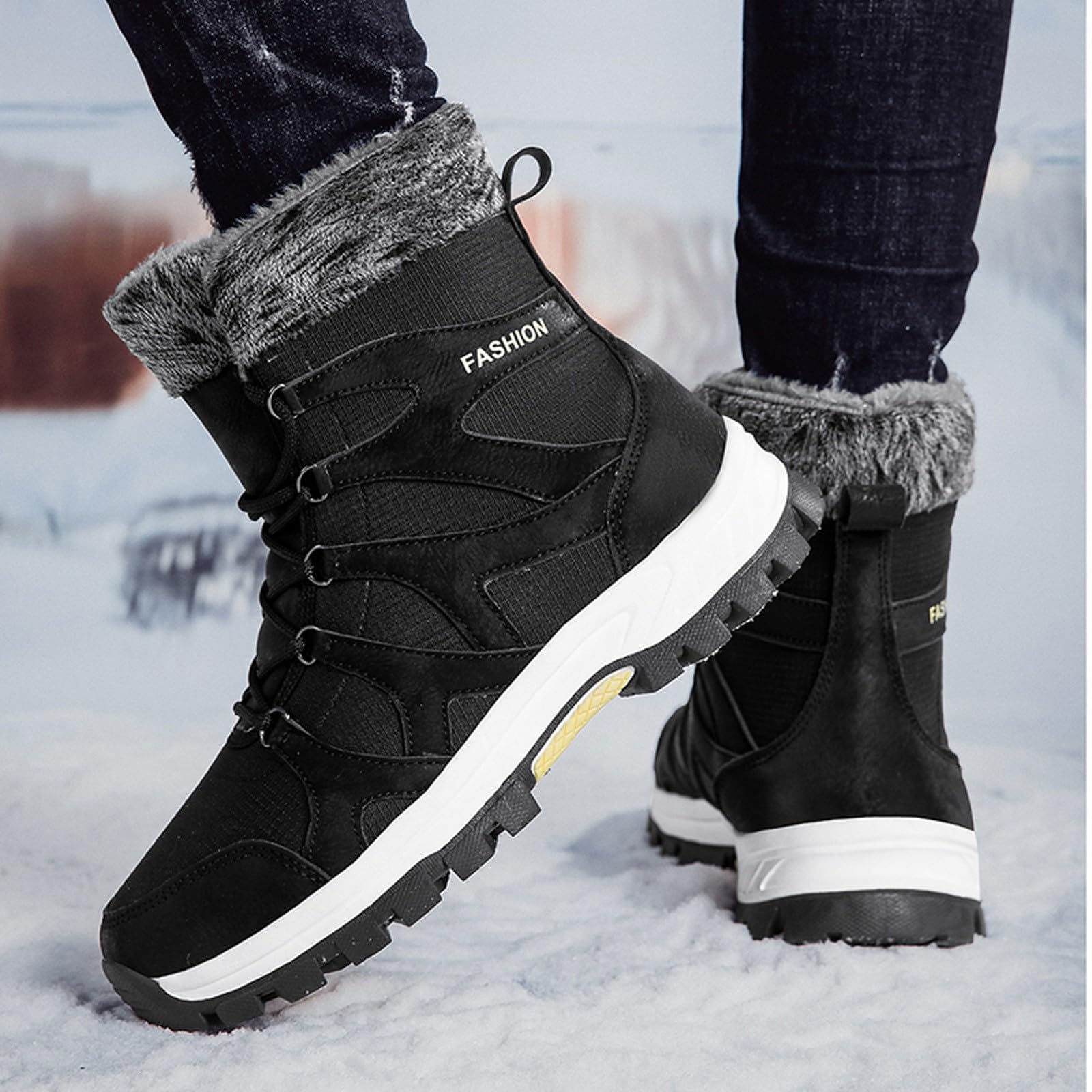 Stivali Bassi Donna Invernali 2026 Coppie Inverno più Spessi da Neve Caldi con Lacci per Uomini e Donne Polpacci Grossi Scarpe Uomo Stivaletti