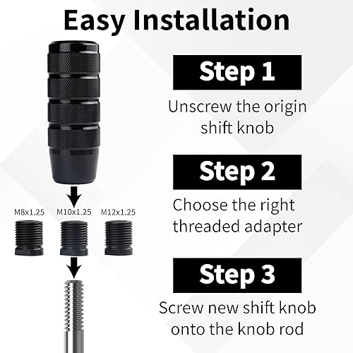 Miniatura 6 de Pomo de palanca de cambios para automóvil, pomos de aluminio estilo palanca de cambios, perilla de palanca de cambios negra de 3.74 pulgadas con 3