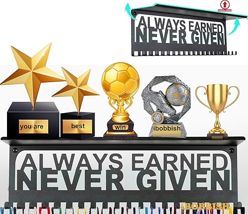 Vista 50 de Metal Medal Hanger Display,Non-Slip Trophy Shelf with 20 Hooks,Wall Mount,Heavy Duty,Non-Bent,Holds 22-33lbs,for Gymnastics,Race,Soccer,Swim Negro