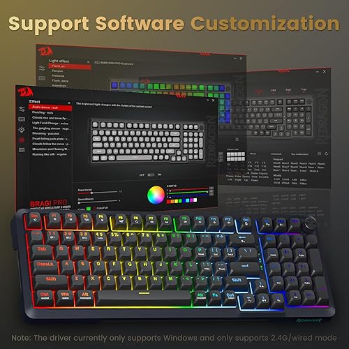 Miniatura 7 de Redragon Teclado mecánico inalámbrico, teclado RGB para juegos de 3 modos montado en juntas con perilla de volumen, interruptores lineales