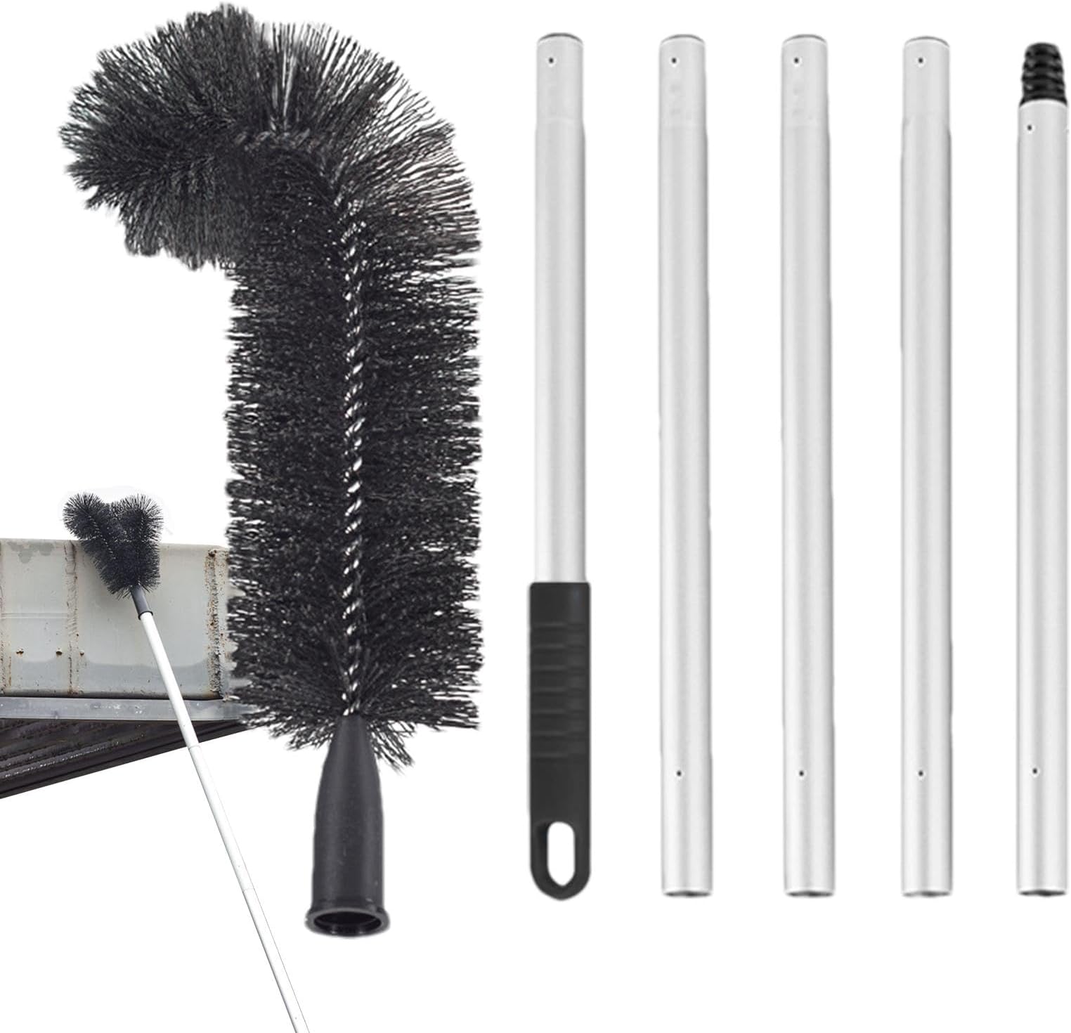 Gutter Cleaning Brush Roofing Tool, Retractable Gutter Cleaning Brush for Roofing, Gutter Cleaning Tools with Aluminum Rod for Removing Leaves, Debris, Dust, and Branches