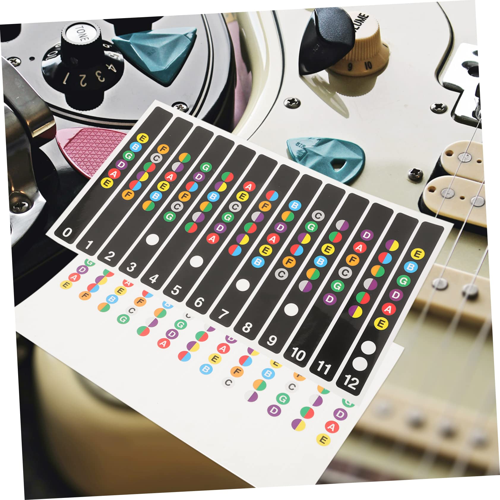 ibasenice 50pezzi Adesivi Per Tastiera Chitarra Elettrica Stickers Note Musicali Per Principianti Facili Da Applicare e Visibili Per Apprendimento e Pratica Della Chitarra