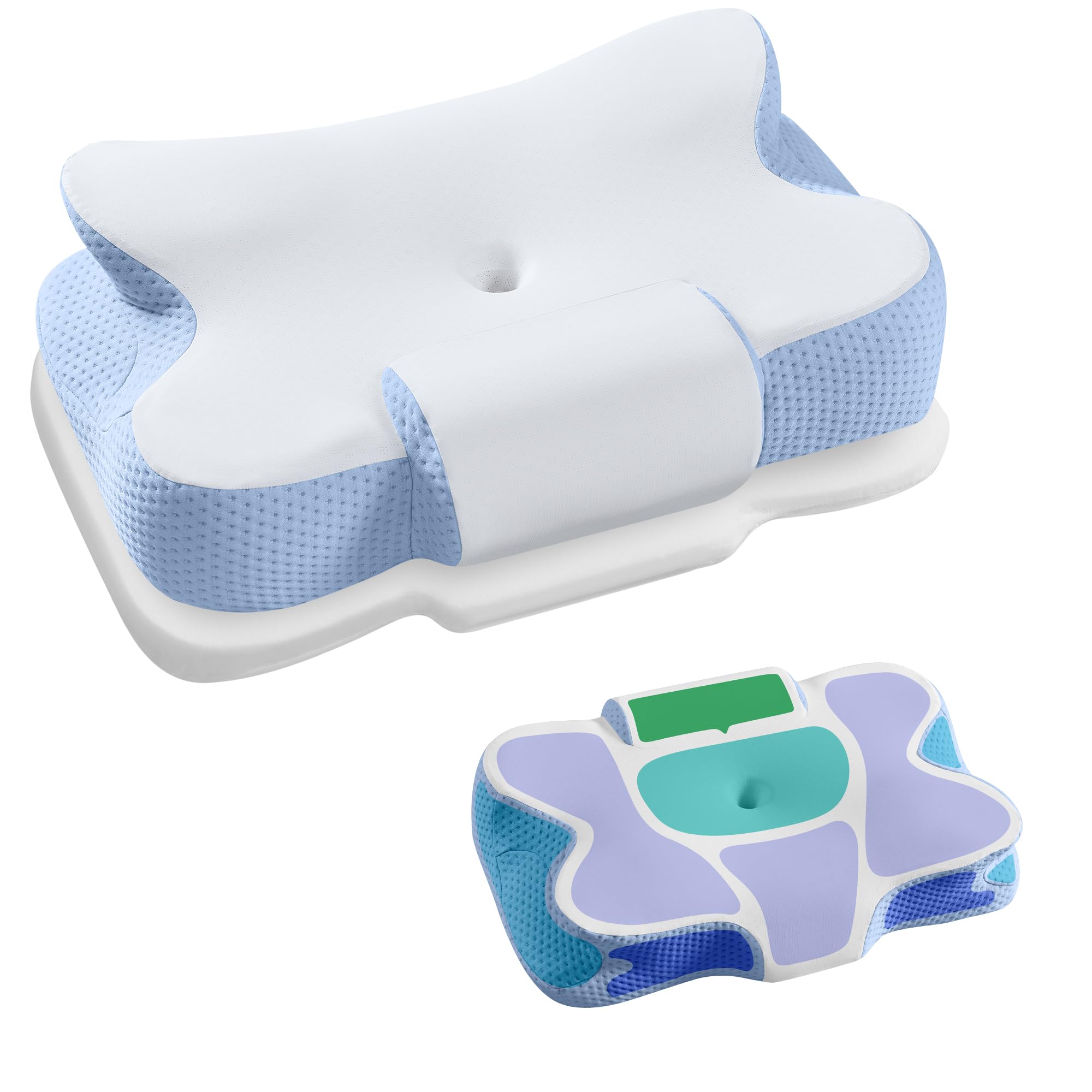 SONGMICS Oreiller Ergonomique, Hauteur Ajustable, Coussin en Mousse à Mémoire de Forme, pour Dormeurs sur Le Côté, Le Dos et Le Ventre, Toucher Frais, Blanc Nuage et Bleu TBP051Q101