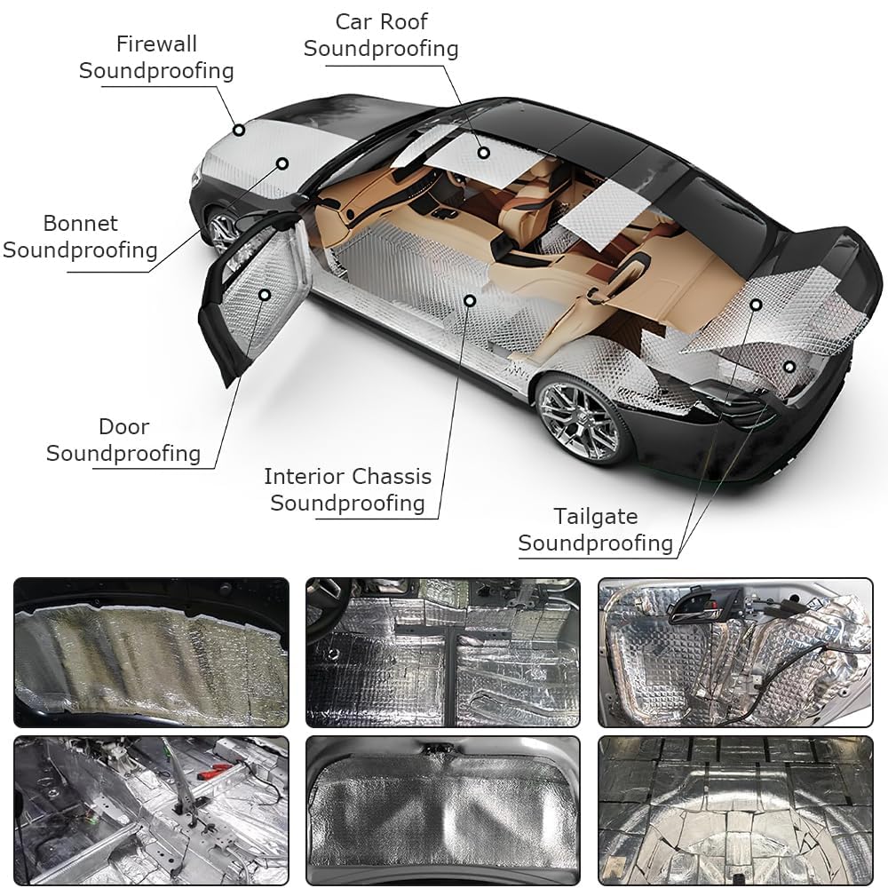 20 Stück Dämmmatte Auto, 400x250x5mm Schallschutzmatte Isolierung Matte Schaumstoff, Antidröhnmatte Selbstklebend, Isoliermatte Selbstklebend Auto Dämmung, Feuerfest, Wasserdicht (Größe 400x25x5mm)