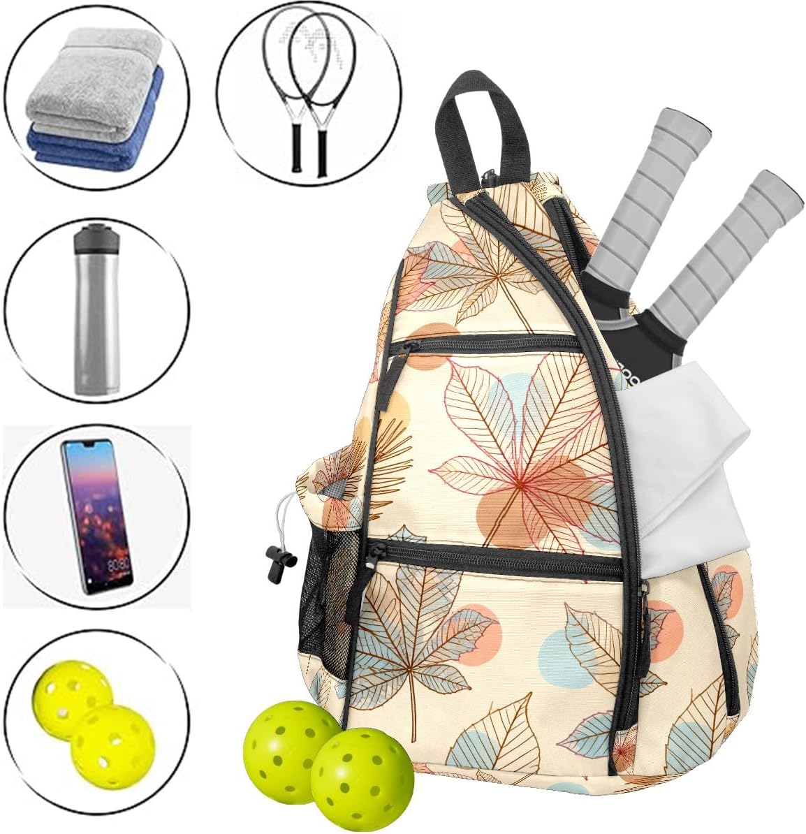 Pickleball Bag Fall Maple Leaves Pickle Ball Backpack for Women Men Premium Lightweight Crossbody Sling Bag Sports Backpack for Pickleball Paddle Tennis