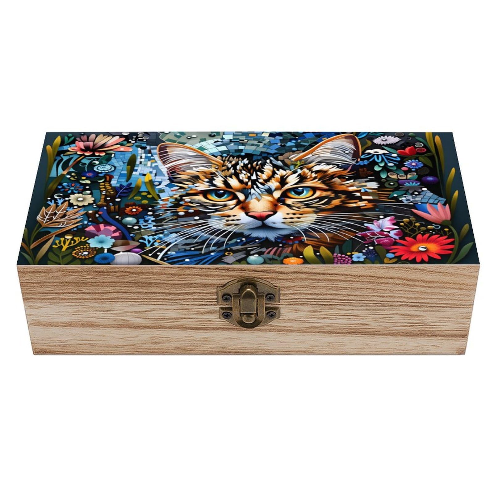 asbwuo Floral Cat Vintage Wooden Keepsake Box