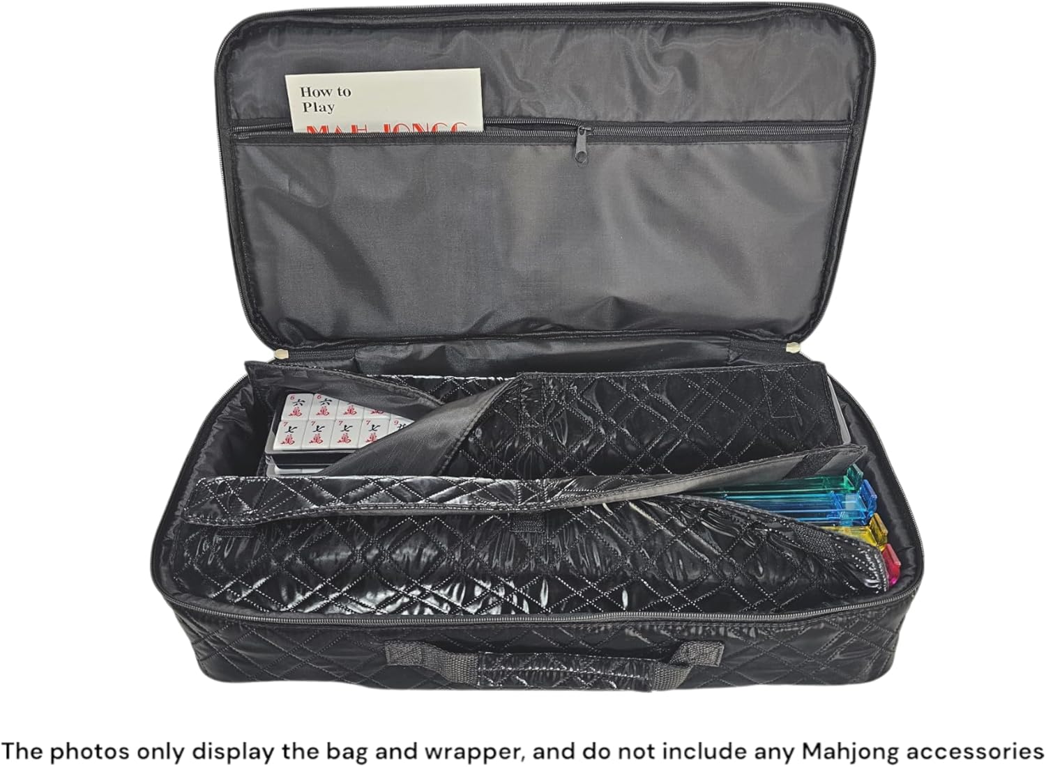 Black Quilted PU Leather Mahjong Carrying Bag – Stylish, Spacious, and Protective (Bag Only)