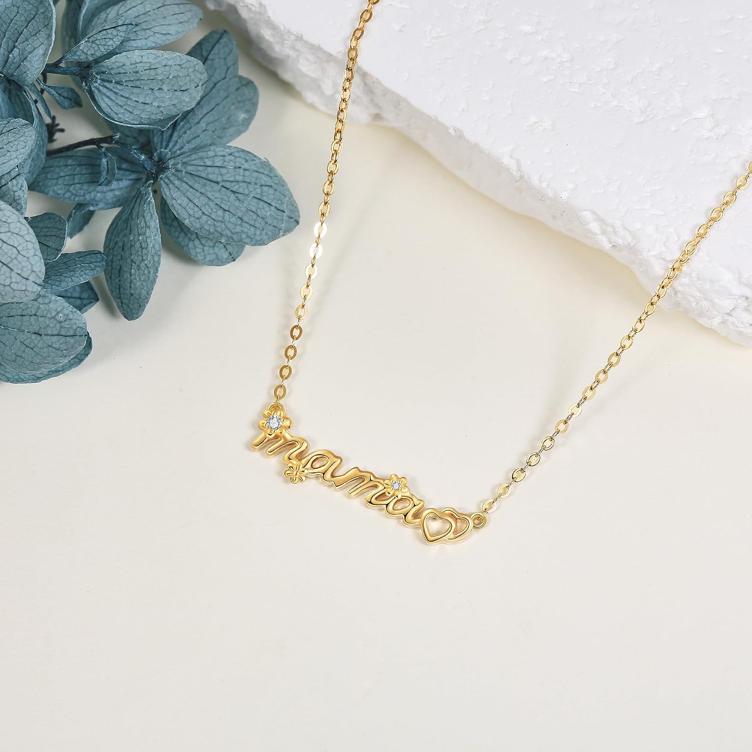 Christmas Gift for Mom, 14K Solid Yellow Gold Tree of Life/Mom/Grandma Necklace for Mother Women Mothers Day Gifts