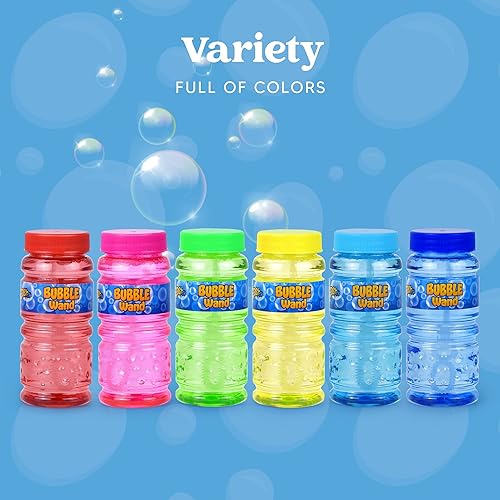 Miniatura 3 de Sloosh Paquete de 24 botellas de solución de burbujas de colores surtidos con varita (4 onzas) para juguetes de burbujas para niños, actividades de