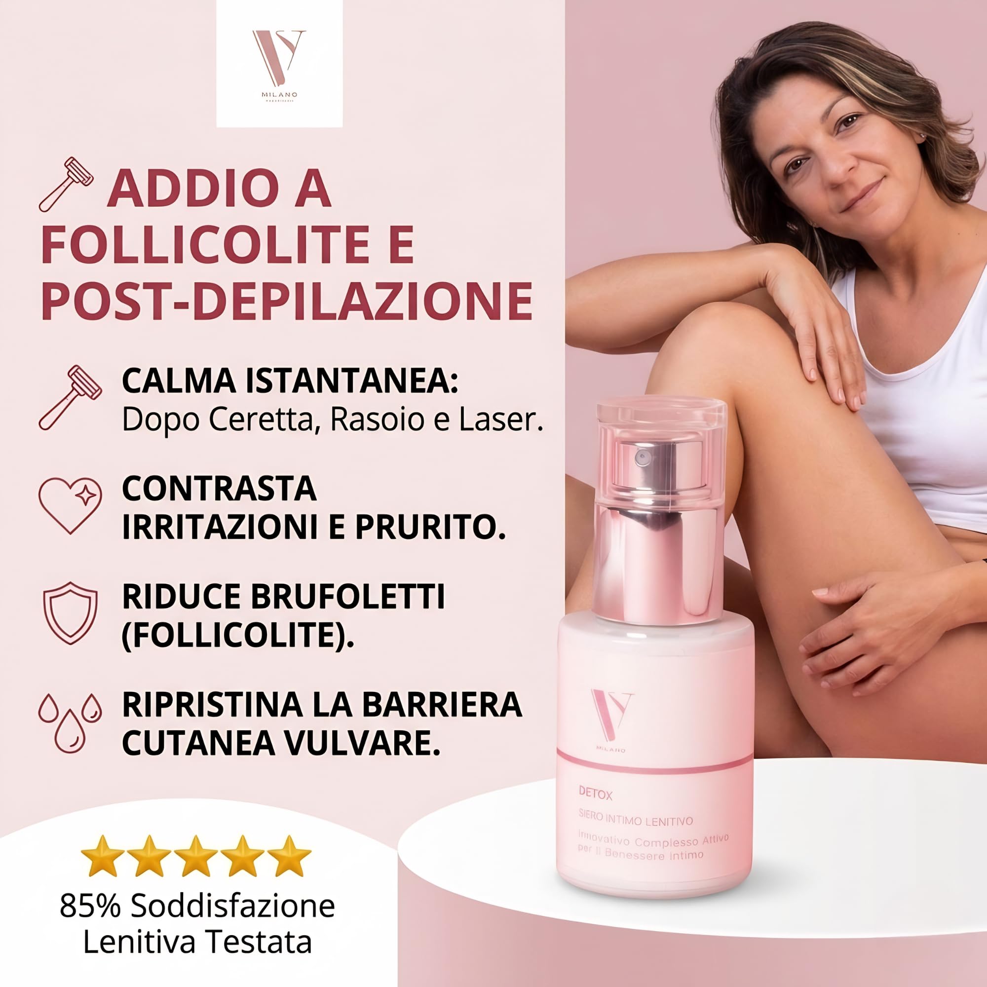 Siero Intimo Lenitivo DETOX 15ml - Anti Irritazione, Rossore e Prurito Post Depilazione e Rasatura - Schiarente Macchie Zone Intime Dark-Spot SymWhite - Contrasta Follicolite - 98% Naturale