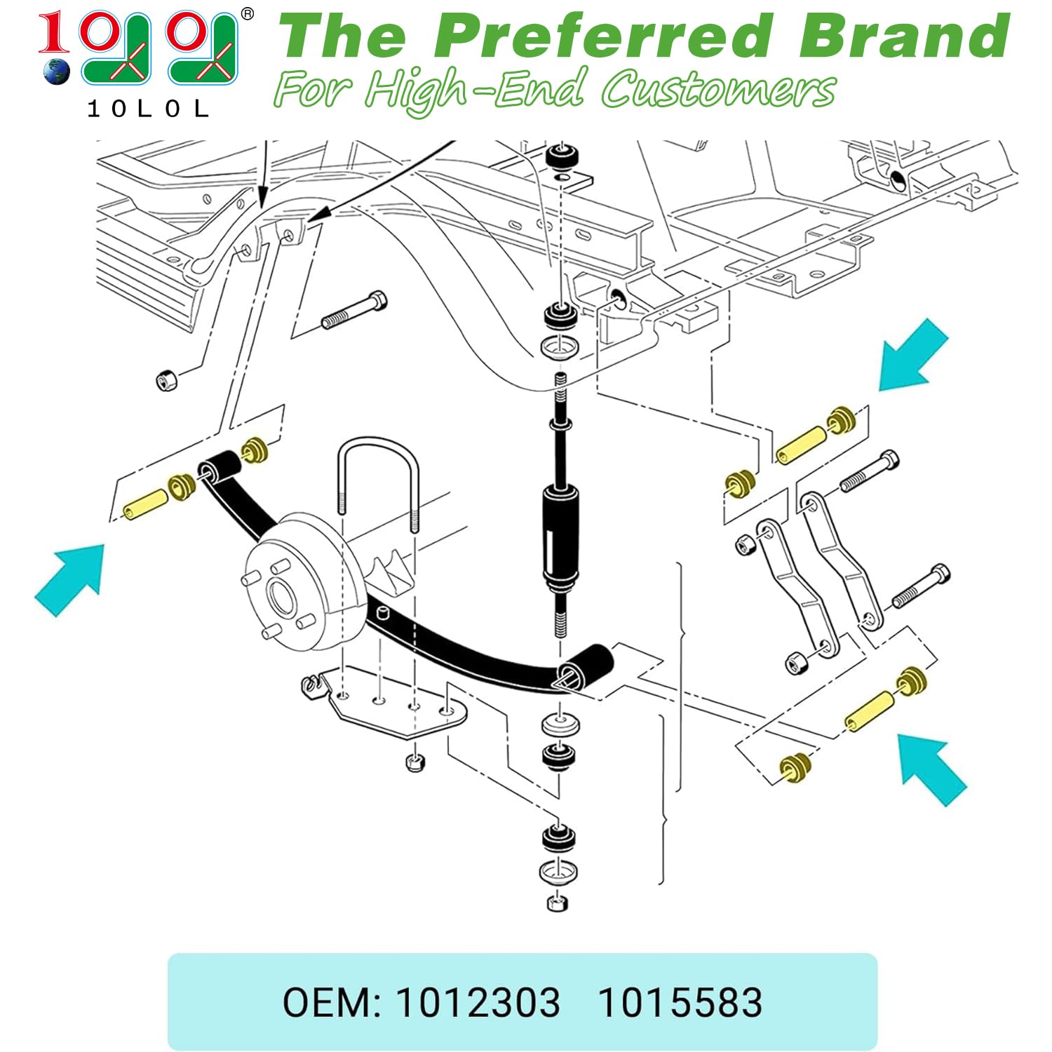 10L0L Golf Cart Spring Bushing Kit for Club Car DS (1981-Up) and EZGO TXT/Medalist 1994-up - Front Rear Leaf Spring Bushing with Sleeve Kits 70289-G02/70291-G01/1012303/1015583