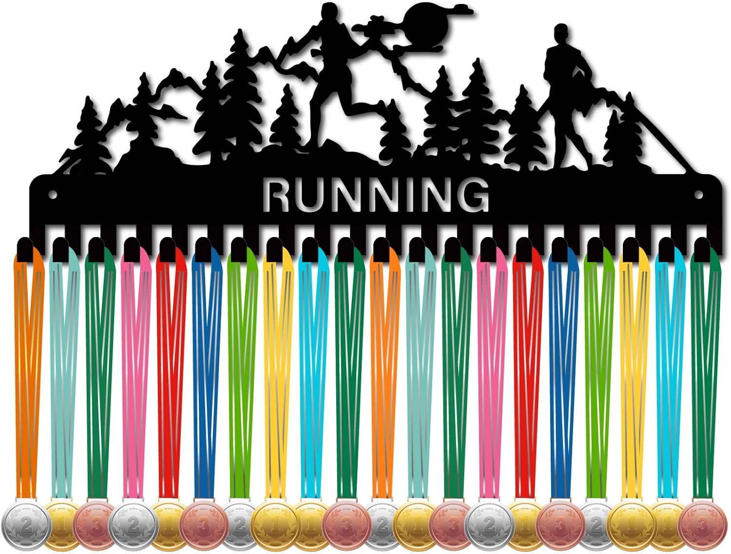 CREATCABIN Running Medal Holder Runner Medal Hanger Display Sports Rack Iron Frame Hooks Wall Mount Decor Run Medal Stand Organizer for Hanging 60+ Medals Marathon Athlete Medalist 15.7 x 5.9Inch