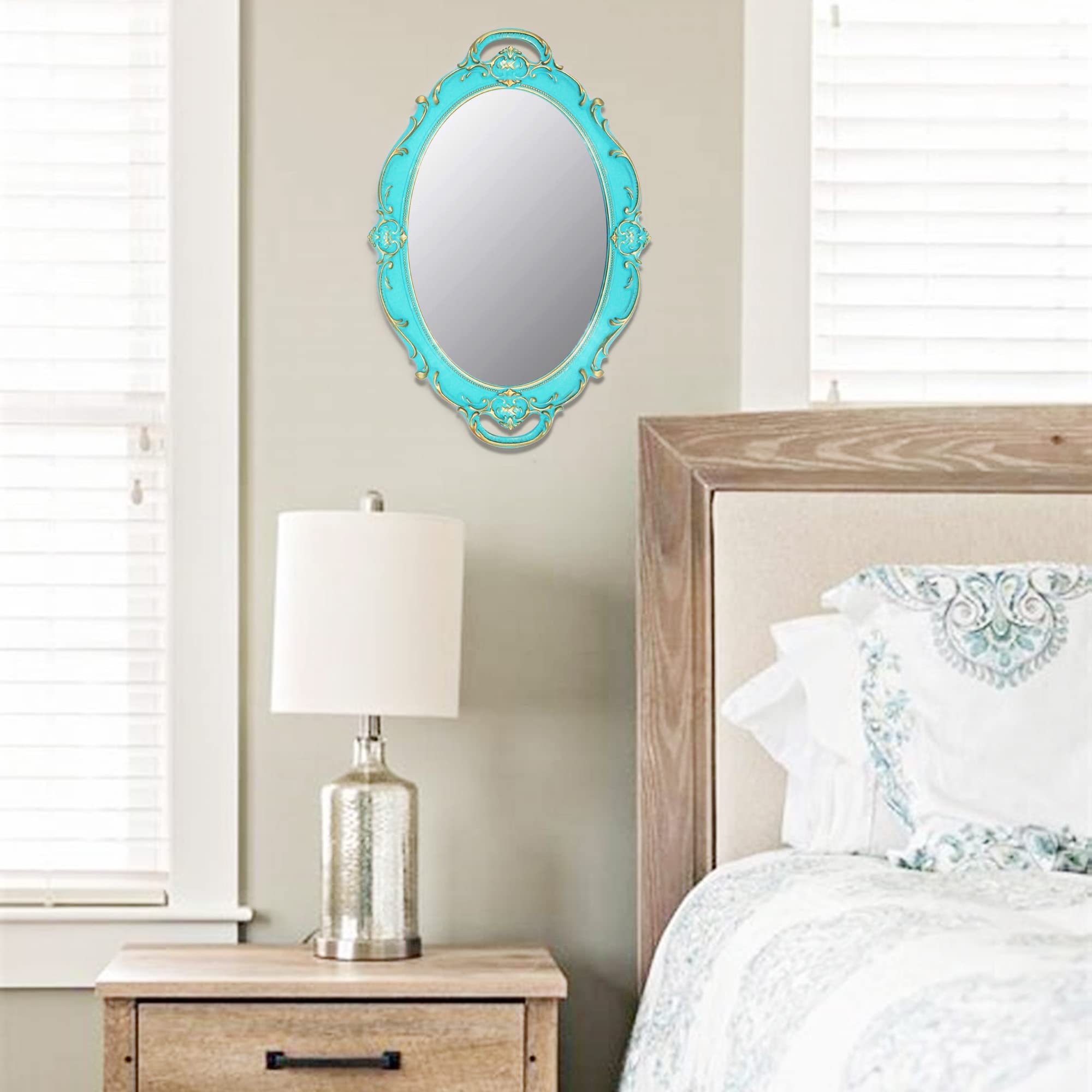 YCHMIR Vintage Small Wall Mirror 37 x 25.4 cm Oval Blue, 36.8L x 25.4W cm - Image 3