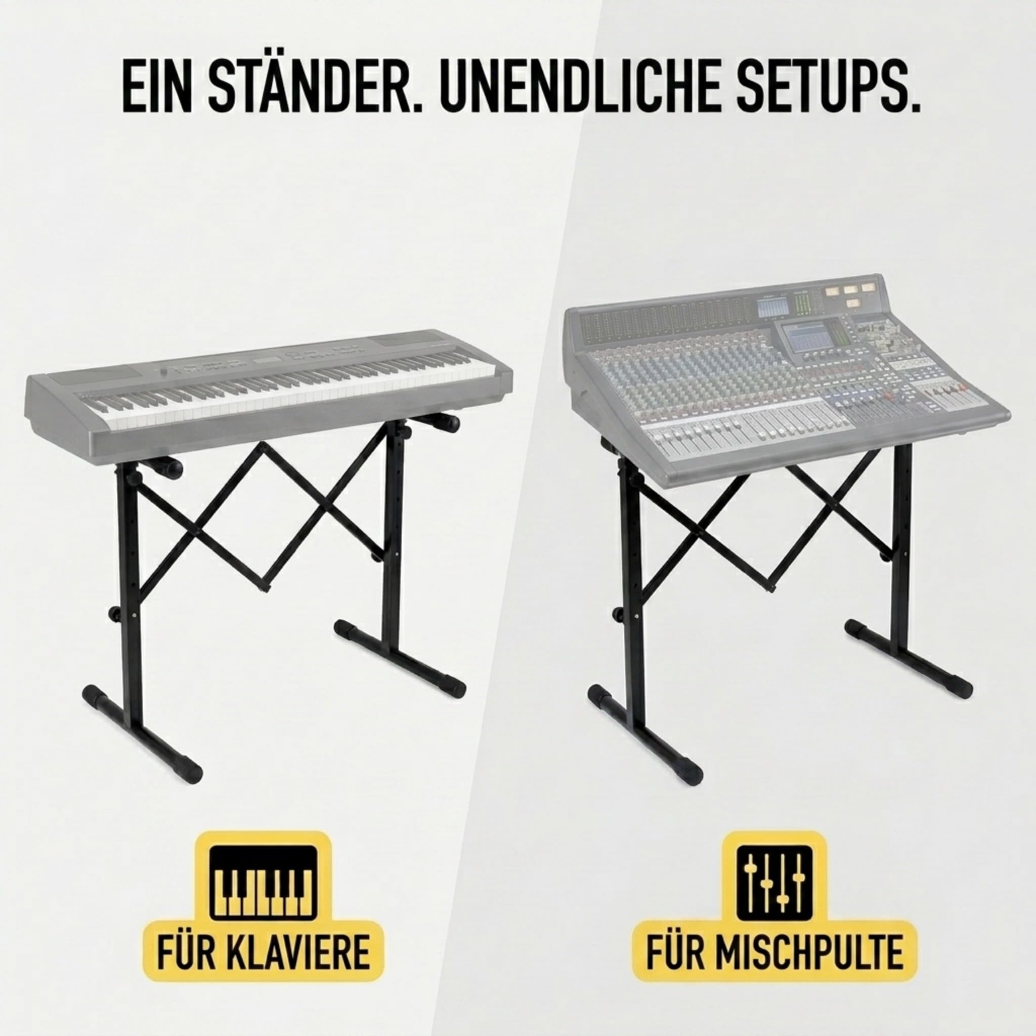 Classic Cantabile KBA-880BK Keyboard- und Mixertisch (höhenverstellbar von 61 bis 85 cm, einfach zusammenklappbar, ausziehbar bis 80 cm Breite, stabile Stahrohrkonstruktion) Schwarz