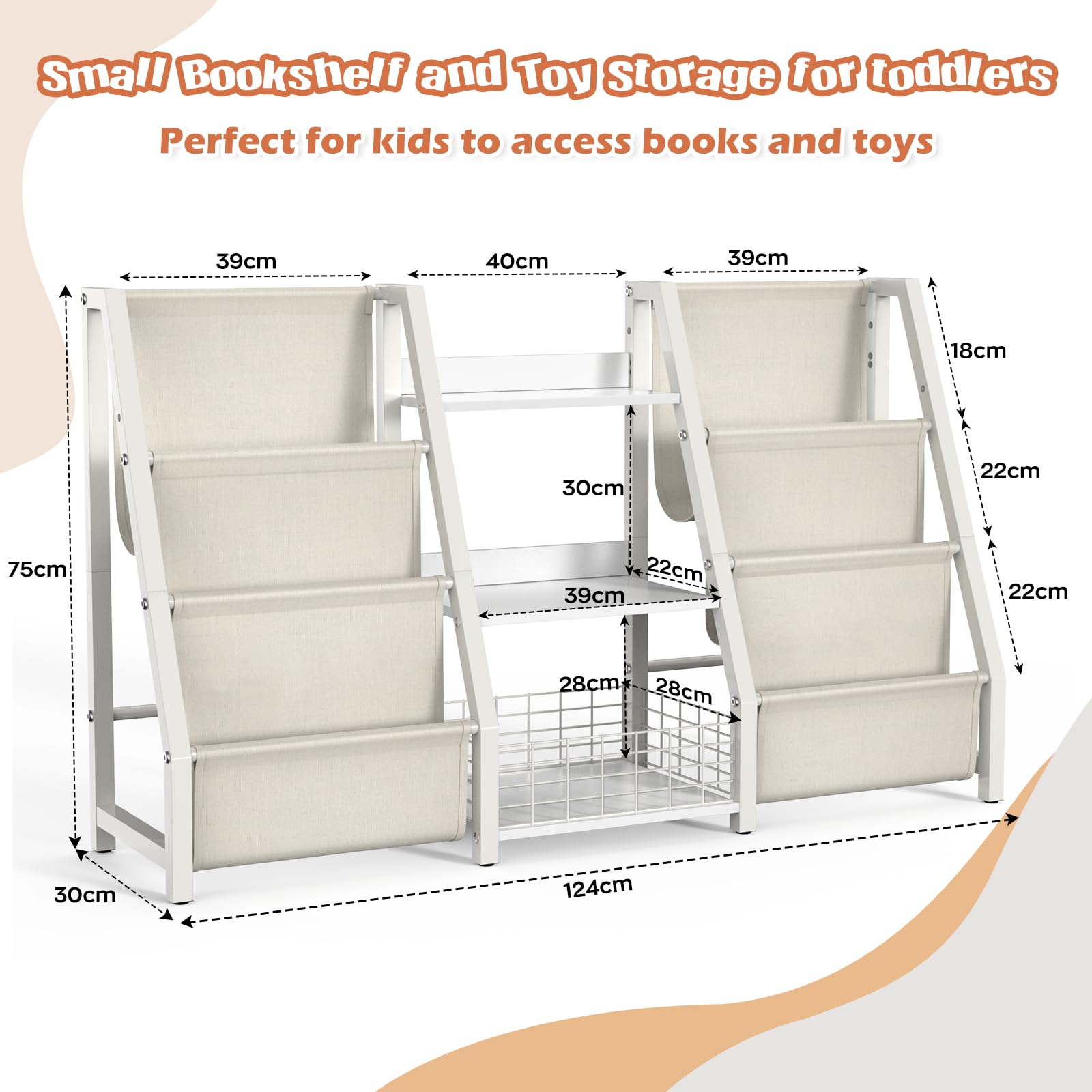 BORISI Kids Bookshelf and Toy Storage, 3 Tier Bookshelf for Kids, Montessori Toddler Bookshelf for Kids Rooms, Baby Bookcase, Kids Book Shelf with Toy Storage Organizer for Playroom, Nursery (White)