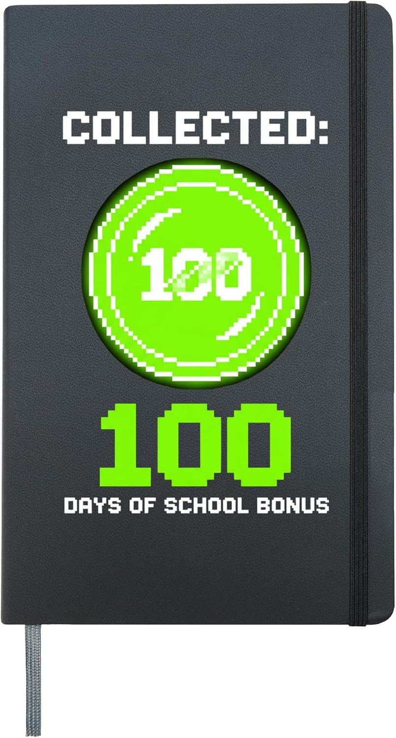 100 Days of School Bonus Coin Gamer Kids Boys Girls Hardcover Journal, Black