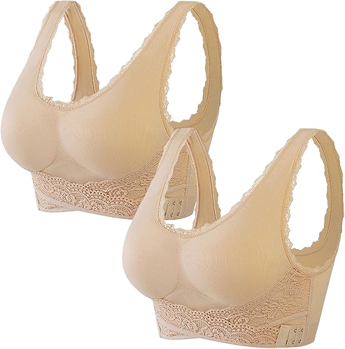 Kendally Bras for Older Women, Front Cross Side Buckle Wireless Lace