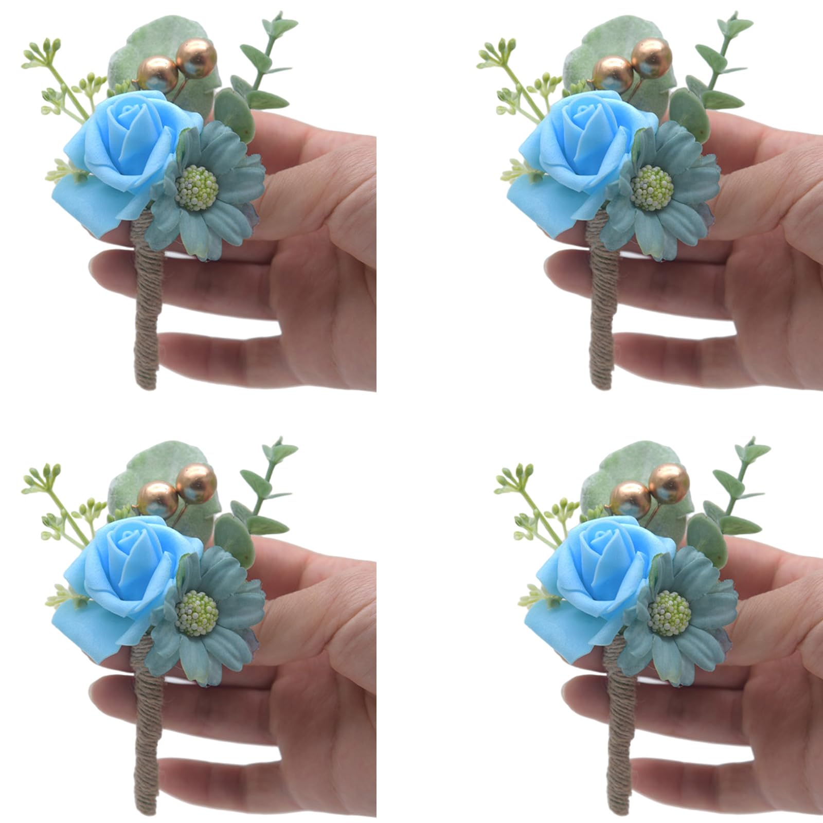 Hsioluted 4pcs Rose Boutonniere Bride Wedding Wrist Corsage Bridegroom Ceremony Flower Party Meeting Decors for Women and Lady Wedding Accessories Bride