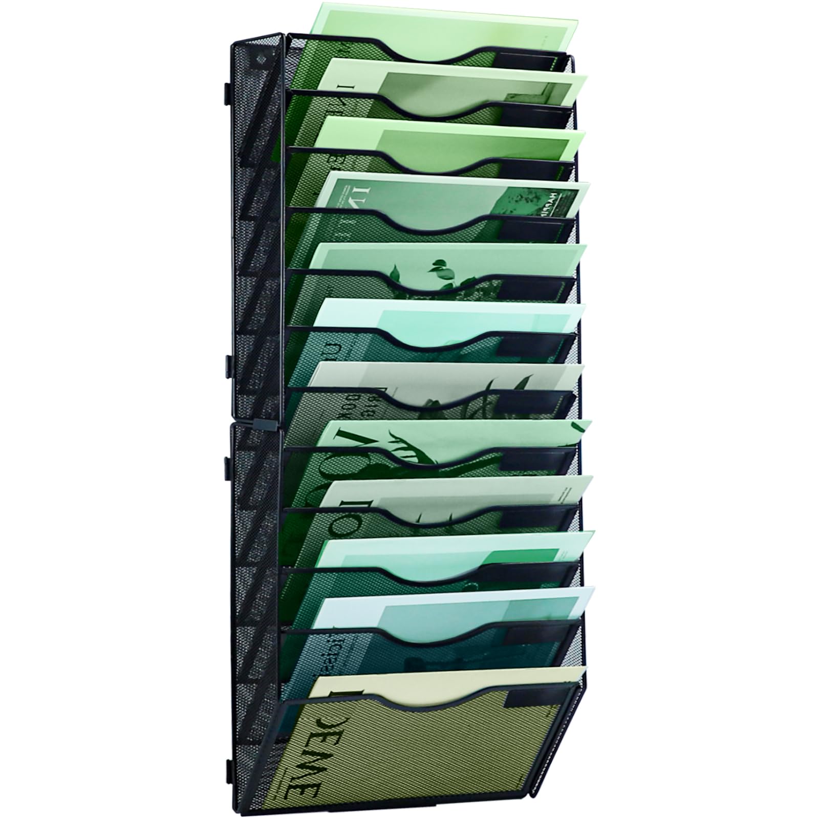 Organizador de archivos de pared vertical de malla de 12 niveles, organizador de archivos de pared para oficina, escuela, hogar, color negro