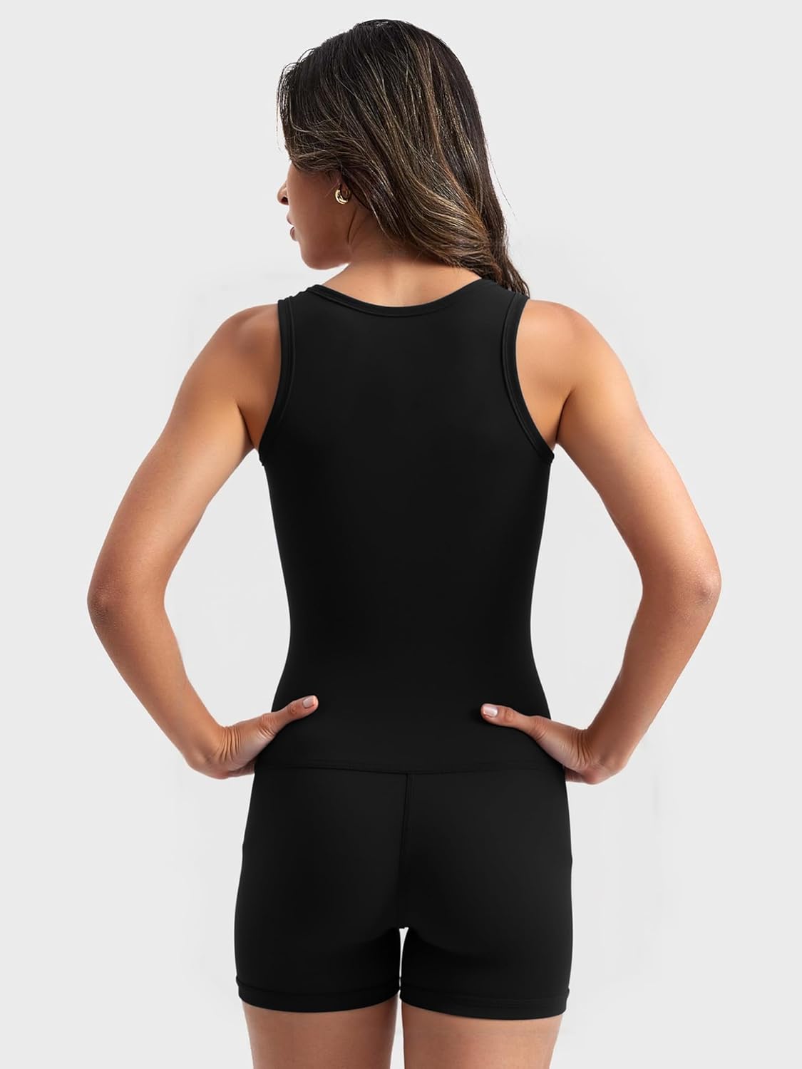 Women's Jumpsuit with Tummy Control,Square Neck Sleeveless Romper Short Body Suits for Workout Athletic Yoga - Image 5