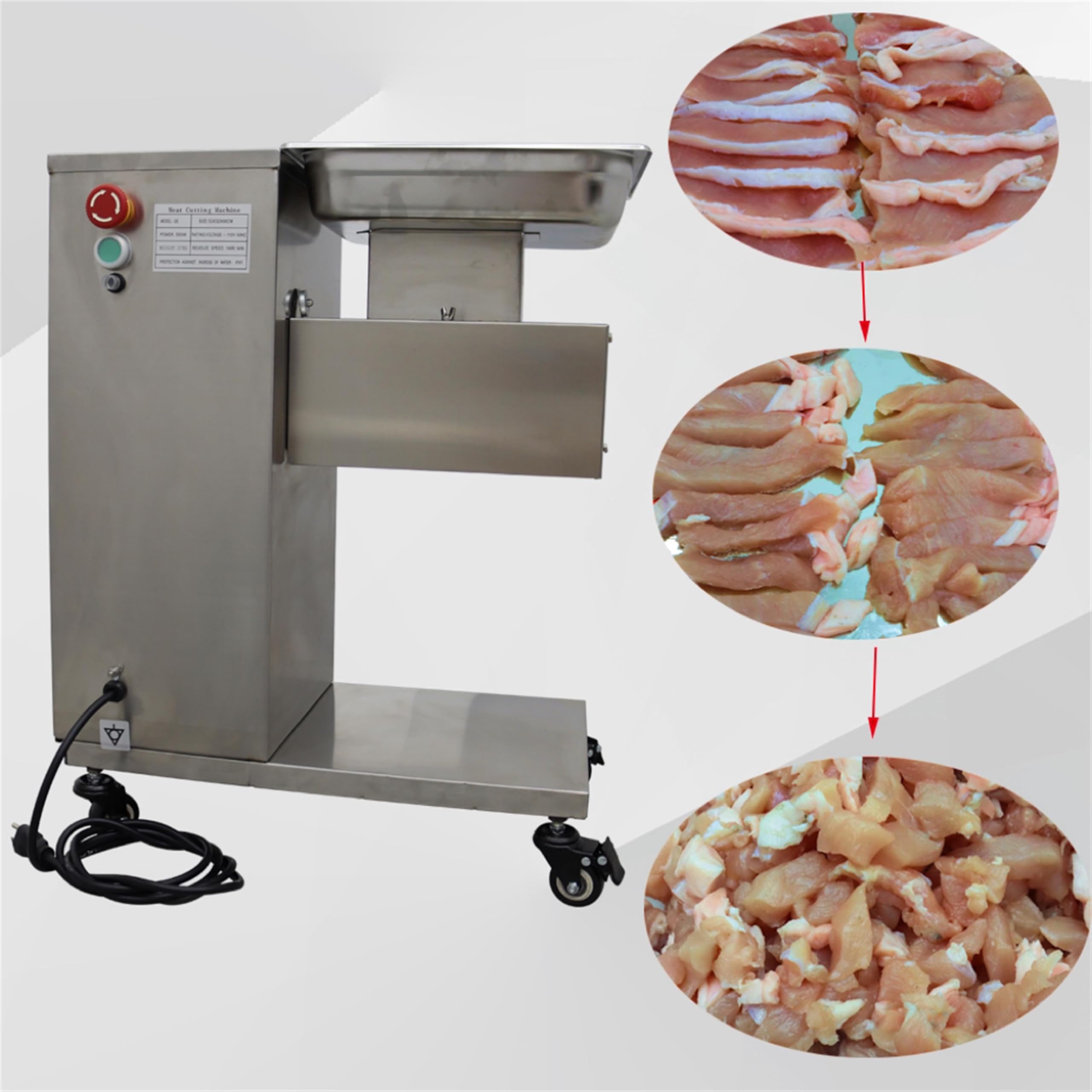 THUXEON 110V QE Electric Slicer Cutting Machine, Electric Meat Cutter Machine with 10mm Blade, 550W Stainless Steel Commercial Meat Slicer, 500kg/h, Adjustable Thickness for Pork, Beef, Mutton