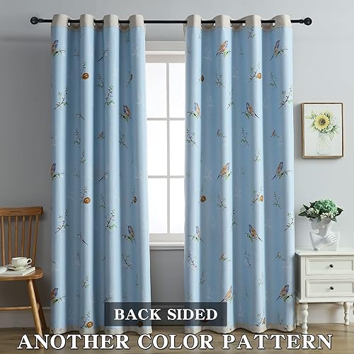 Miniatura 7 de Cortinas opacas de doble cara con estampado de pájaros para dormitorio, 84 pulgadas de largo, 2 paneles con aislamiento térmico, cortinas de ventana