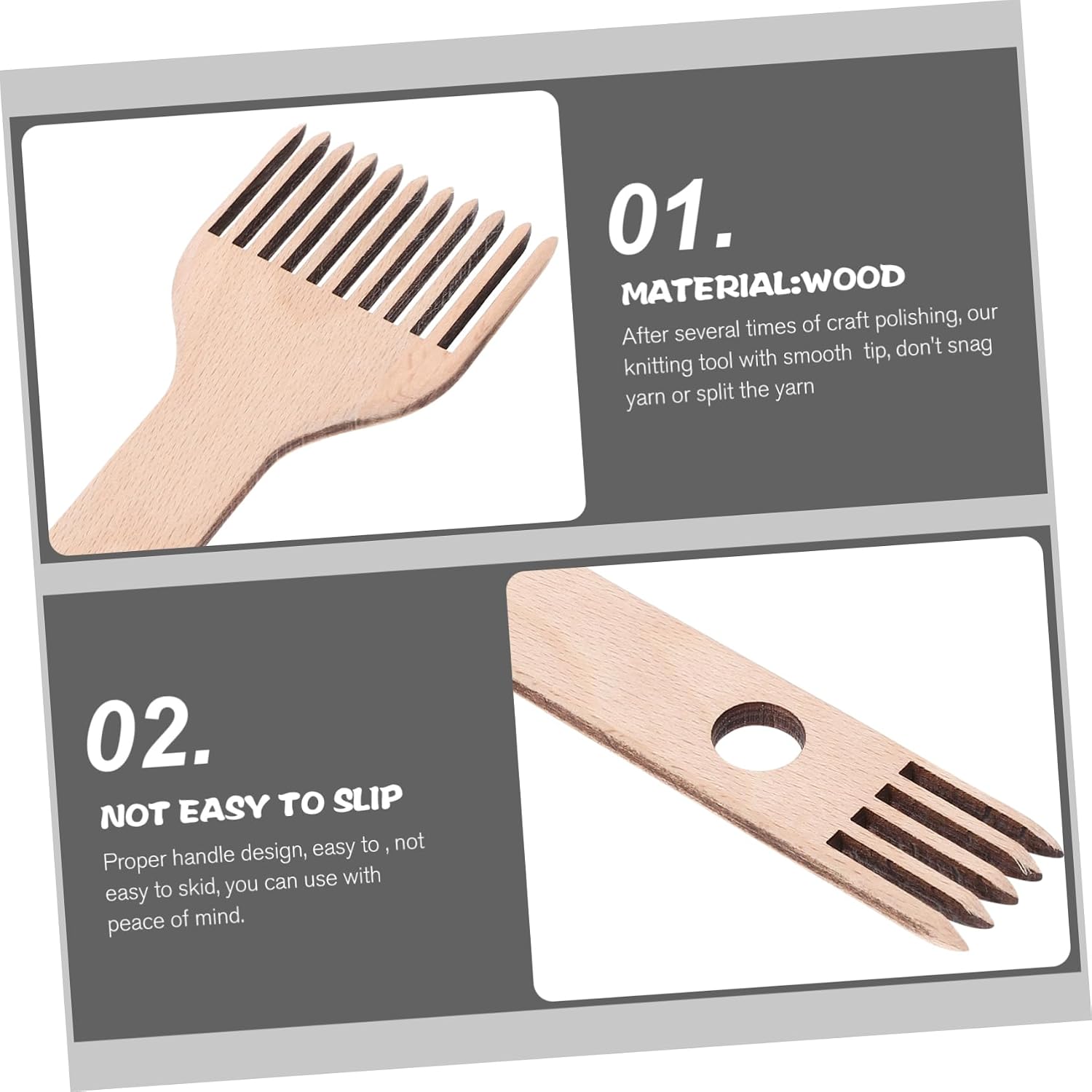 Wooden Double Ended Loom Comb Beige for Tapestry Weaving Tool