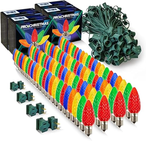 Pro Christmas C9 - Kit de luces LED de Navidad para techos y caminos, corte a medida, grado comercial al aire libre (cable verde con enchufes de