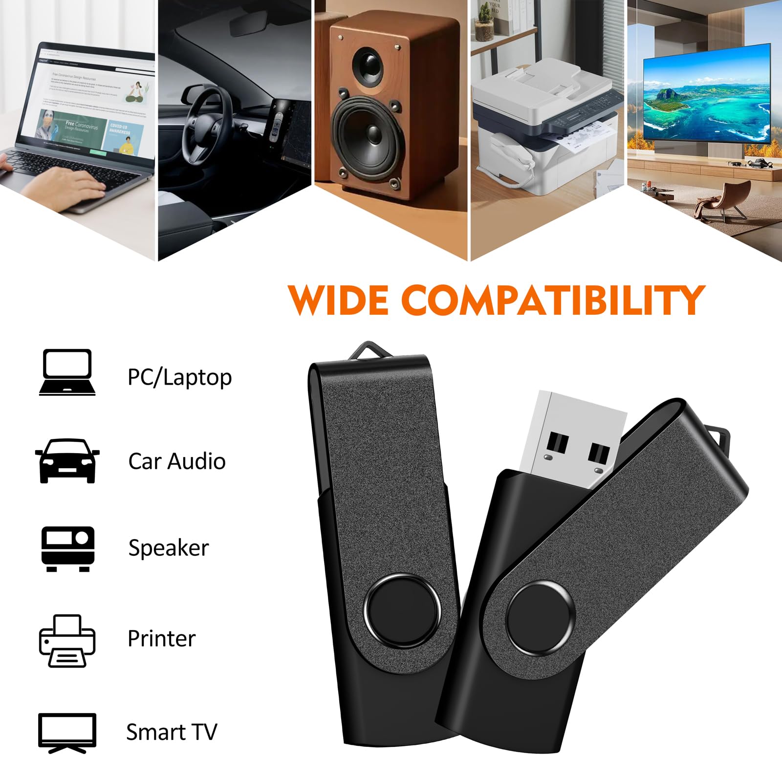AreTop Paquete de 50 unidades flash USB 2.0 de 16 GB a granel, unidad de pulgar giratoria, unidades USB a granel (paquete de 50 unidades de 16 GB, negro)