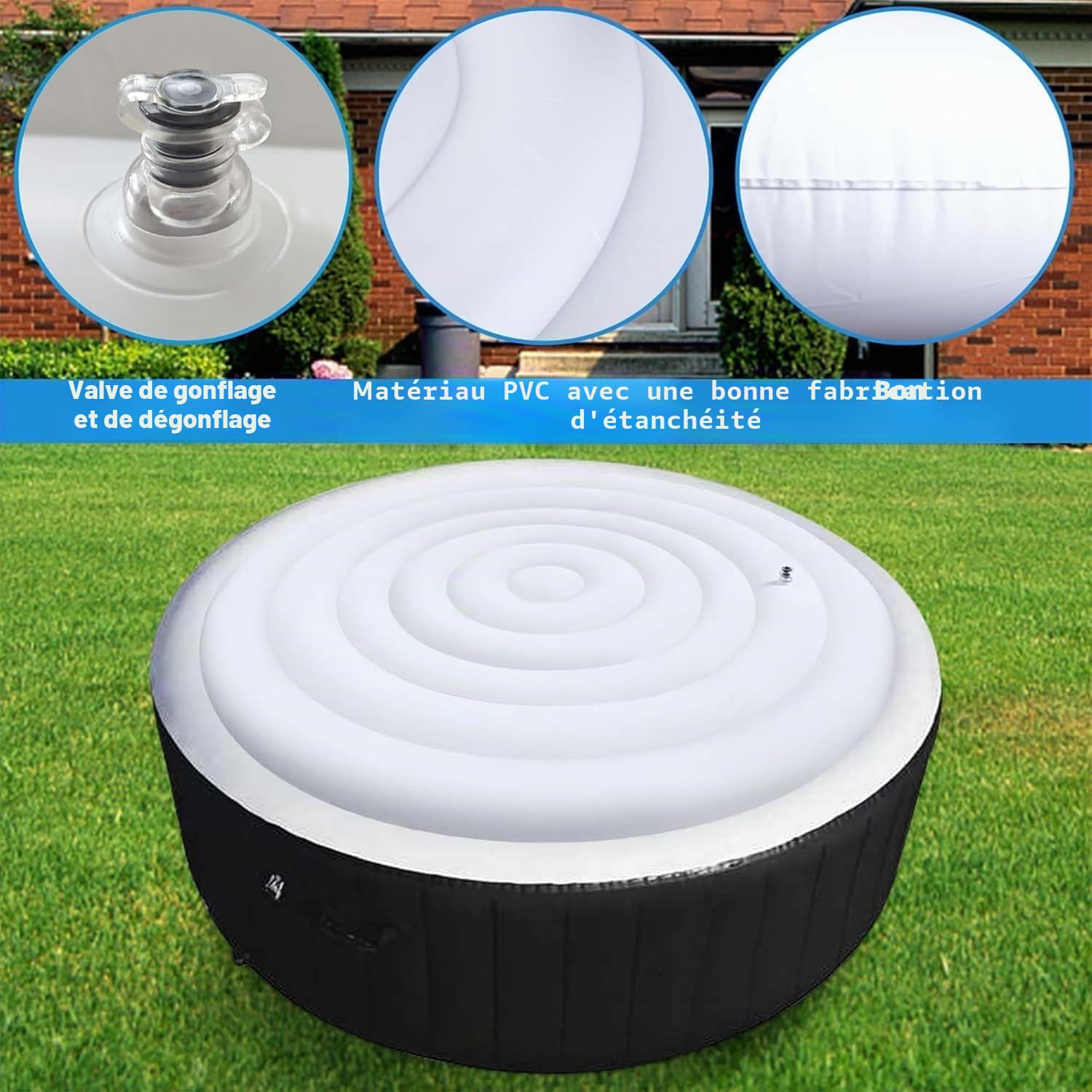 Housse de jacuzzi ronde gonflable de 1,5 m – Couvercle de spa à économie d'énergie – Couvercle de baignoire d'extérieur pour baignoire thermique isolée