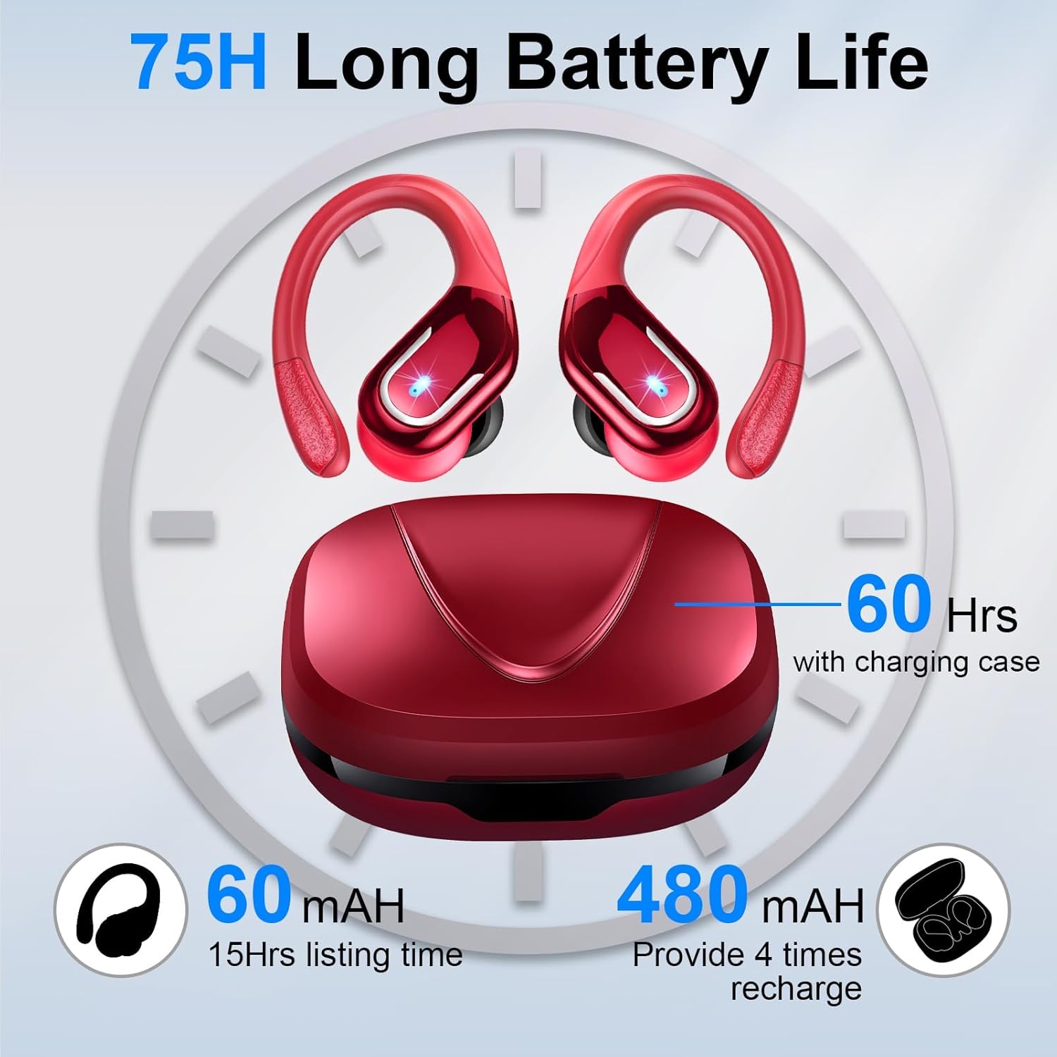 Wireless Earbuds Sport Bluetooth Headphones 5.4, 2025 Bluetooth Earbuds 75Hrs Stereo, 4 HD Mic, Over-Ear Buds with Earhooks ENC Noise Canceling Earphones, IP7 Waterproof Headset for Workout/Running - Image 3