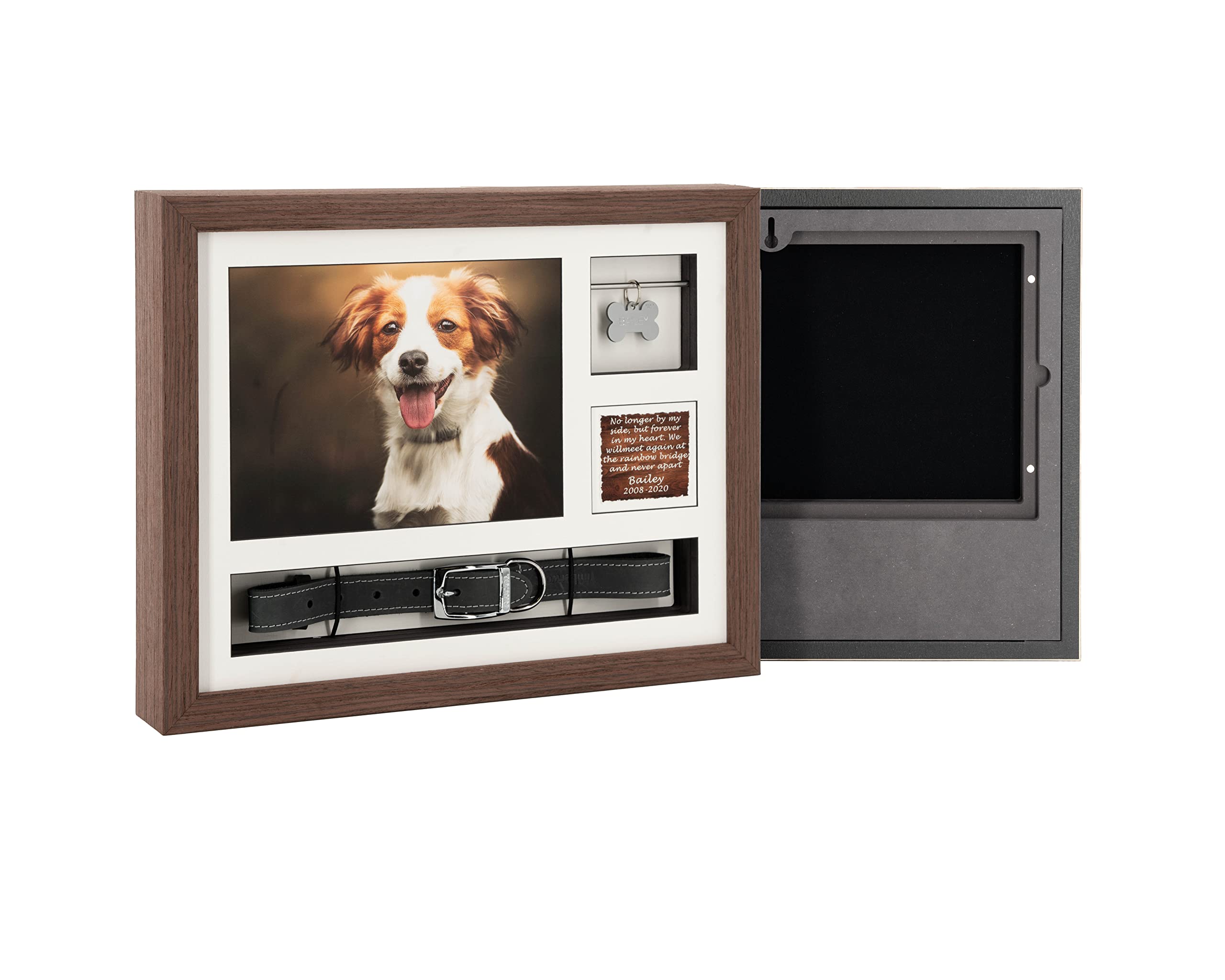 Solid Wood Pet Ashes Photo Frame Urn 14x11 – Displays Photos, Collar and Tag (Dark Oak, With Optical Glass)