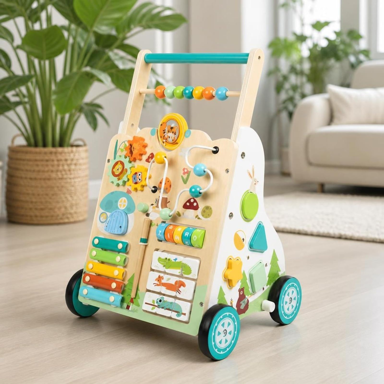 Qianly Caminador Madera sin Astillas Interactivo, caminador Empuje, Sensorial, para Casa,