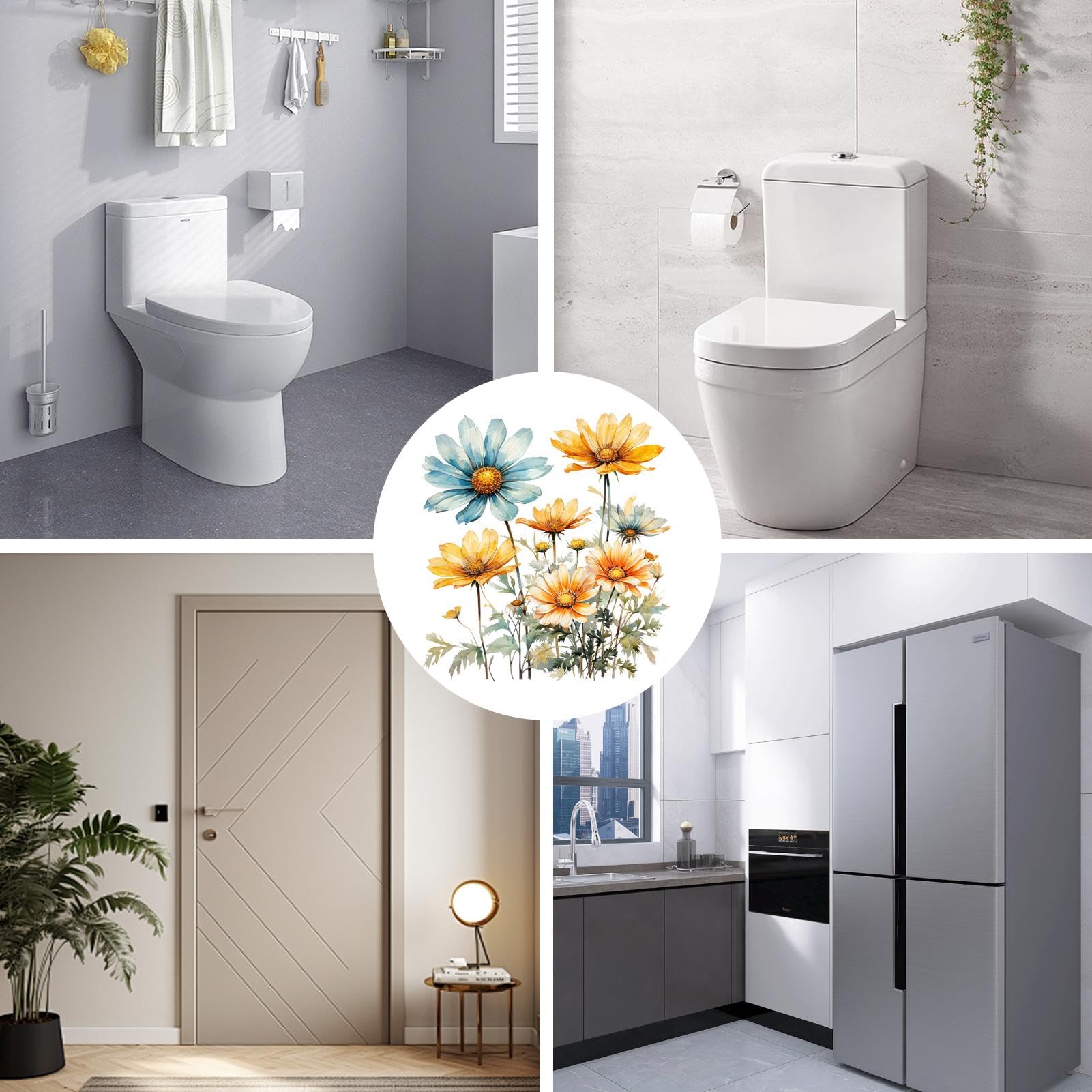 Adhesivos Baño - Pegatinas Tapa Inodoro Little Daisy | PVC, Acuarela, Fácil Quitar Y Poner