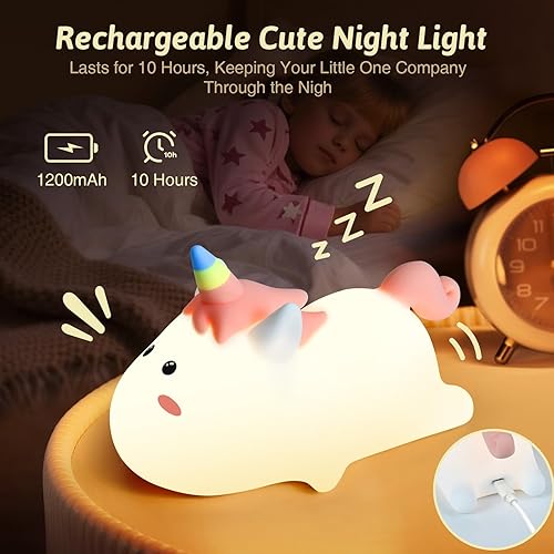 Miniatura 7 de Dealswin Luz nocturna para niños, bonita lámpara táctil de animales, luz de noche LED de silicona que cambia de color, lámpara de mesa, lámpara de