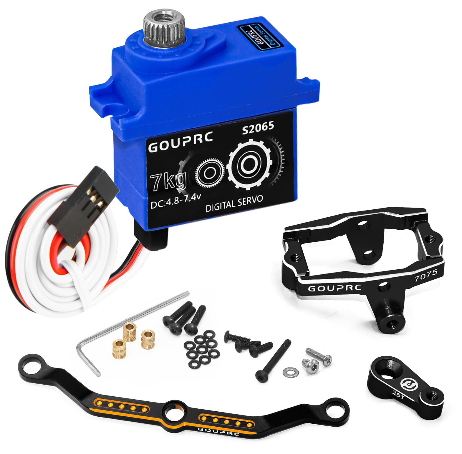 GOUPRC RC Micro Servo digitale in metallo con staffa di montaggio servo e braccio e collegamento dello sterzo, set per 1/18 TRX4M Servo RC Car Upgrade Parts (nero e collegamento dello sterzo)