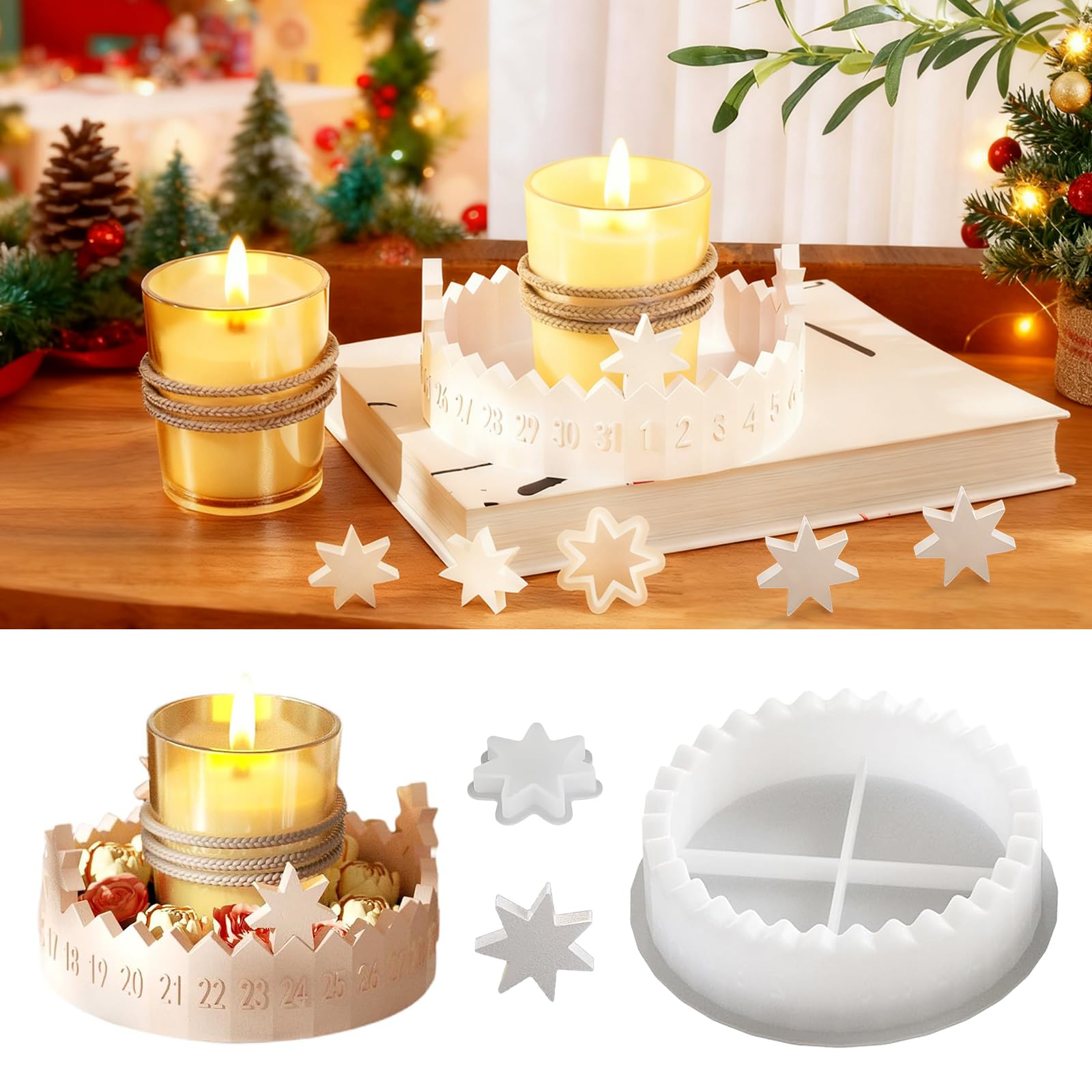 Silikonformen Gießformen Weihnachten Adventskranz, Gießformen Silikon Adventskranz, Gießform Adventskalender, zum Basteln von Weihnachtsdeko, Weihnachtsgeschenken und Basteln(A)