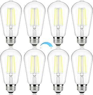 Brightever 8 Pack Edison Light Bulbs 60W Equivalent, Dimmable Light Bulbs, 7W, 850LM Vintage E26 LED Bulb 5000K Daylight White, 90+CRI, ST58 Clear Glass Antique LED Filament Bulb for Porch