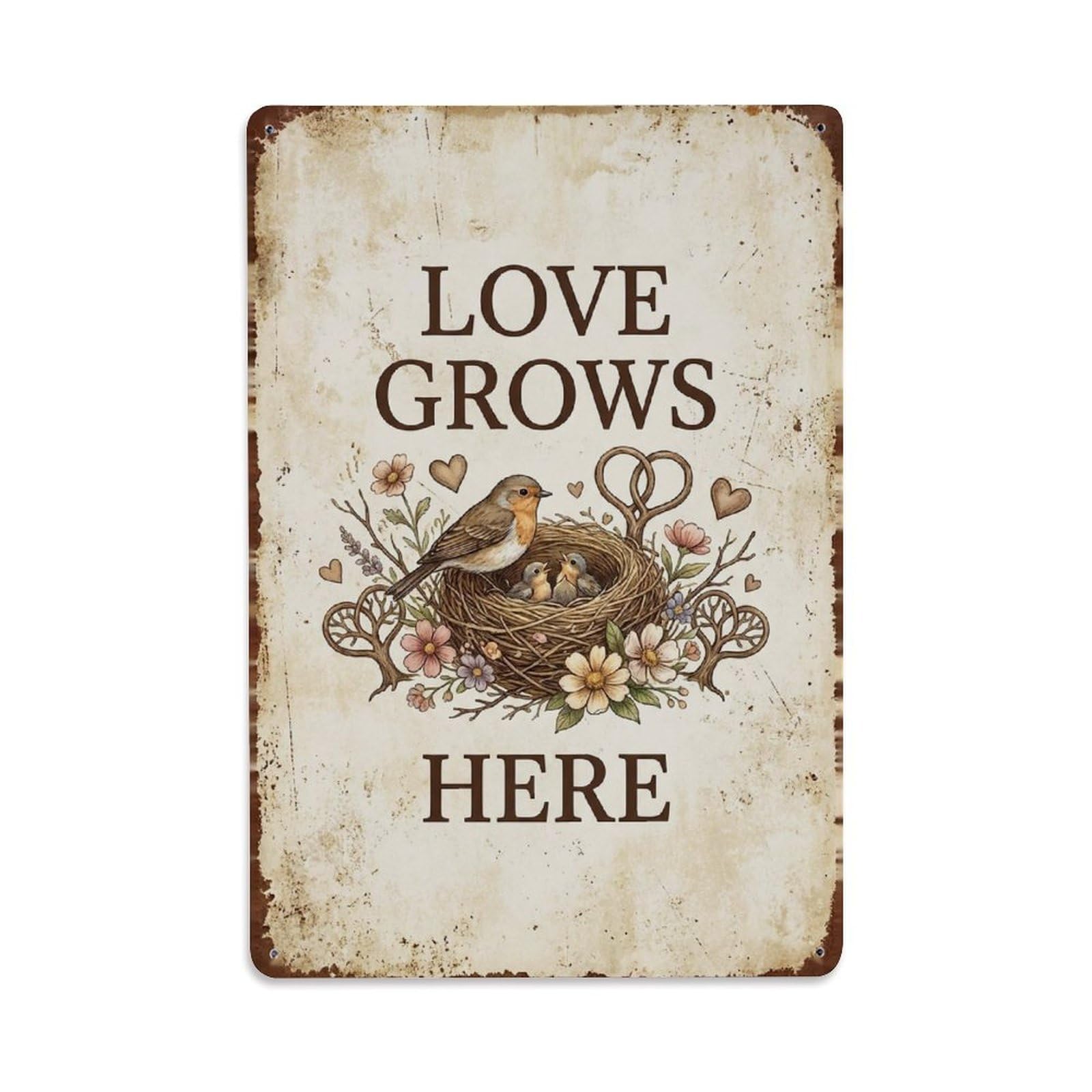 Comic Motivational Saying Grows Here Nest Vintage Motto Metal Tin Sign Plaque Wall Decor for Cafe, Man Cave, Club Bar, Office, Home Garden Round Metal Poster 8x12Inch