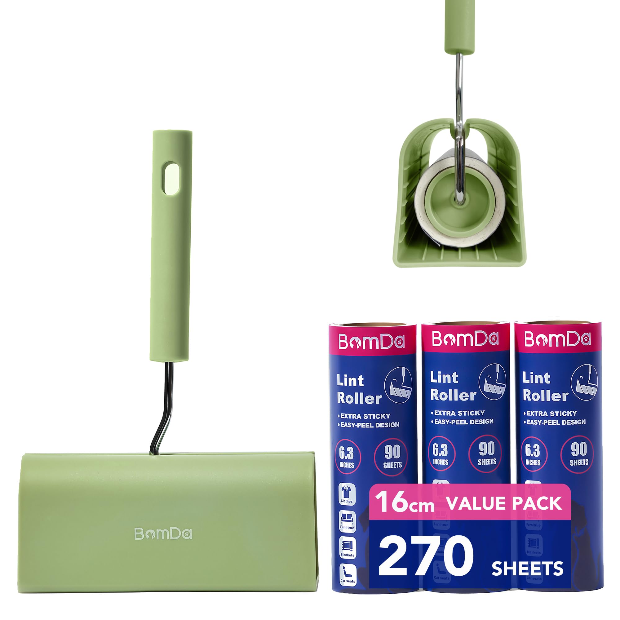 Rullo Stick Per Peli Di Animali BomDa - 16 Cm, Extra Appiccicoso, Con 3 Ricariche, Per Cani E Gatti