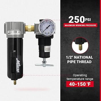 Milton 1108 1/2 Filter and Regulator Duo, Black