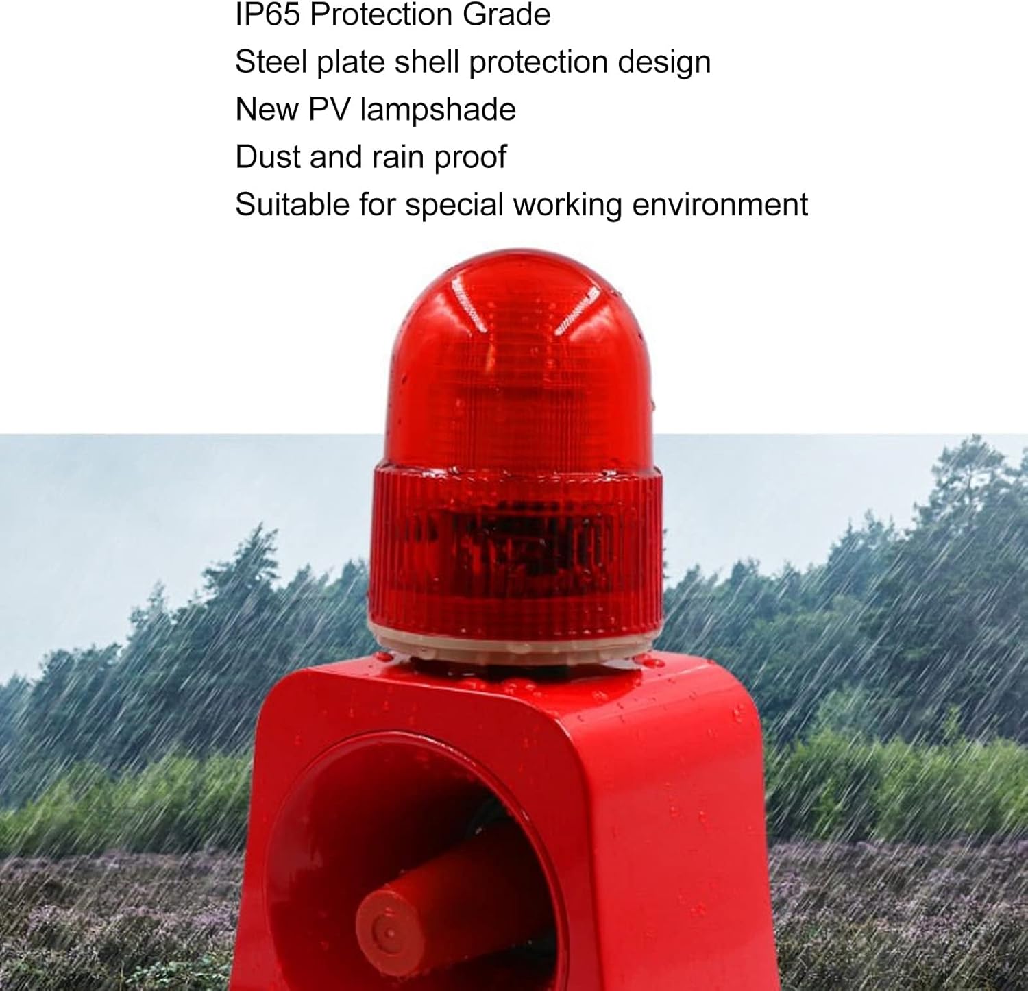 Industrial Sound Light Alarm IP65 Protection Customizable Voice High Brightness LED Warning Horn for School Factory Warehouse 12 24V Steel Plate PV 19.9 x 12.2 x 32.4cm
