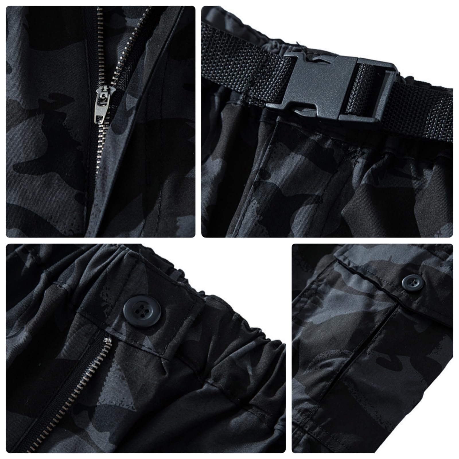 PADOLA Short Homme Cargo Coton Bermuda avec 7 Poches été Taille Elastique Camouflage Pantacourt à Jambes Larges avec Cordon de Serrage Baggy 3/4 Pantalon avec Ceinture Réglable