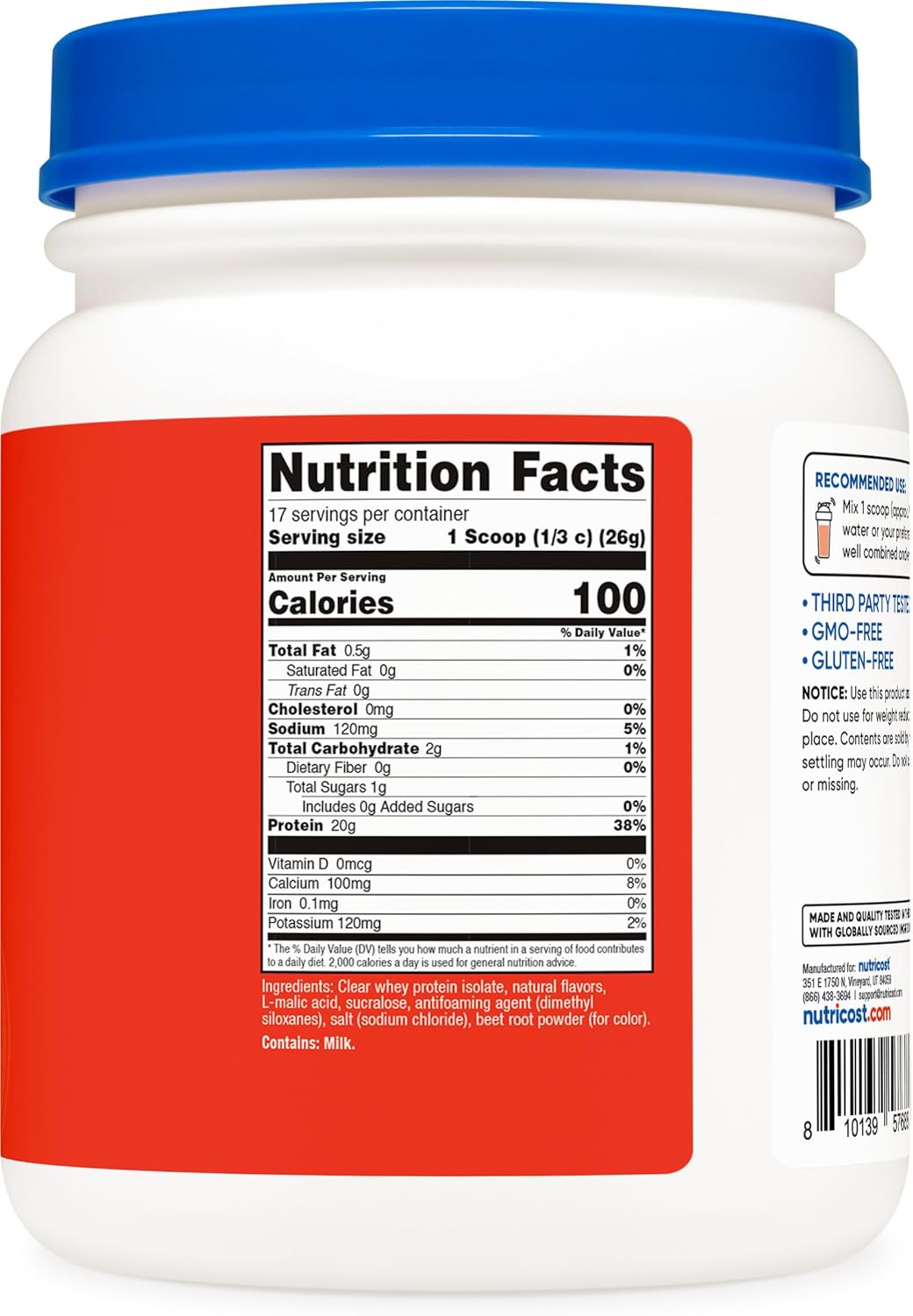 Nutricost Clear Whey Protein Isolate Powder (Tropical Punch) 1 LB - 20g of Protein, 0g Added Sugar, GMO-Free, Gluten-Free - Image 5