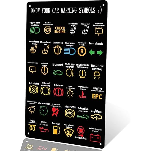Know Your Car Warning Lights Mechanics Funny Sarcastic Sign Metal Tin Signs, Poster Home Office Restaurants Bedroom Outdoors Man Cave Wall Decor Plaque Aluminum (12x8)